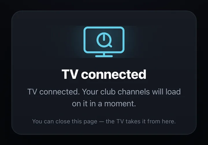 CourtClok TV connected confirmation page